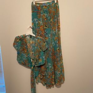 SHEIN Two Piece Floral Crop Top With Sash and Skirt